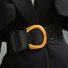 

Luxury Brand Leather Elastic Wide Belt For Women Designer C Buckle Waist Strap Female Coat Dress Decorated Waistband Girdle