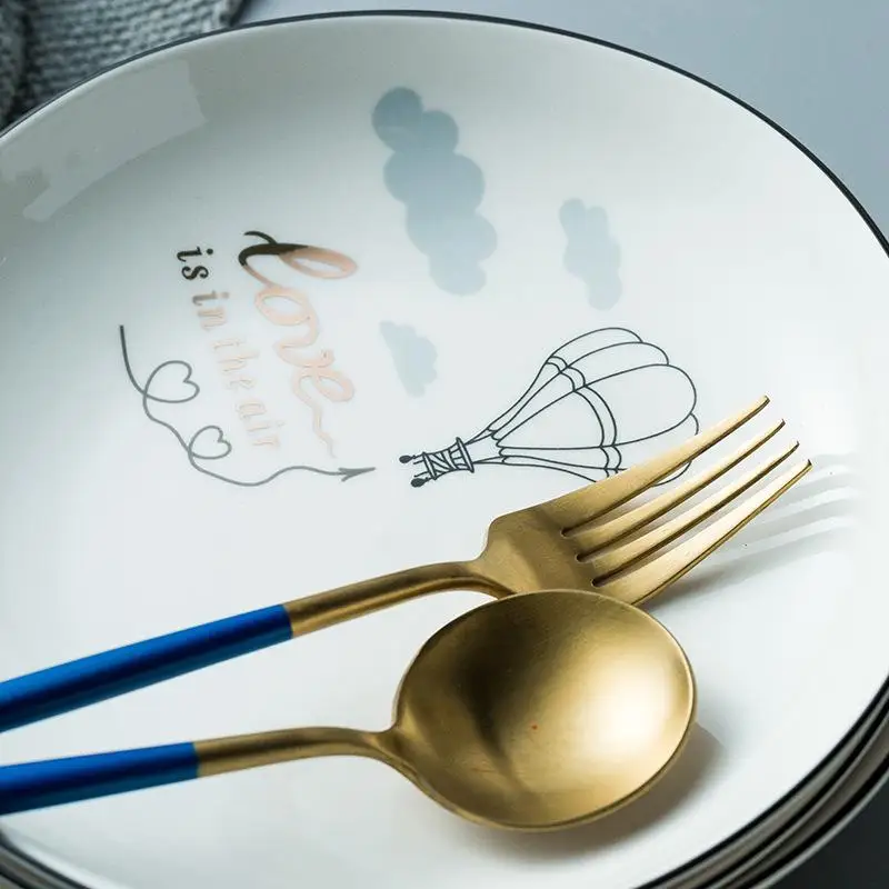 Европейский стиль Тарелки фарфоровая десертная тарелка Assiette керамические Стейк Салат тарелки для закусок блюда керамические тарелки Посуда