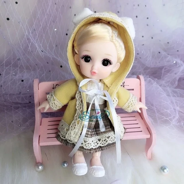 Cute 17cm BJD Cloth Doll 13 Movable Jointed Pouting DIY Bjd Dolls Princess Toys BJD Round Face long Hair DIY Toy Gift for Girls 4