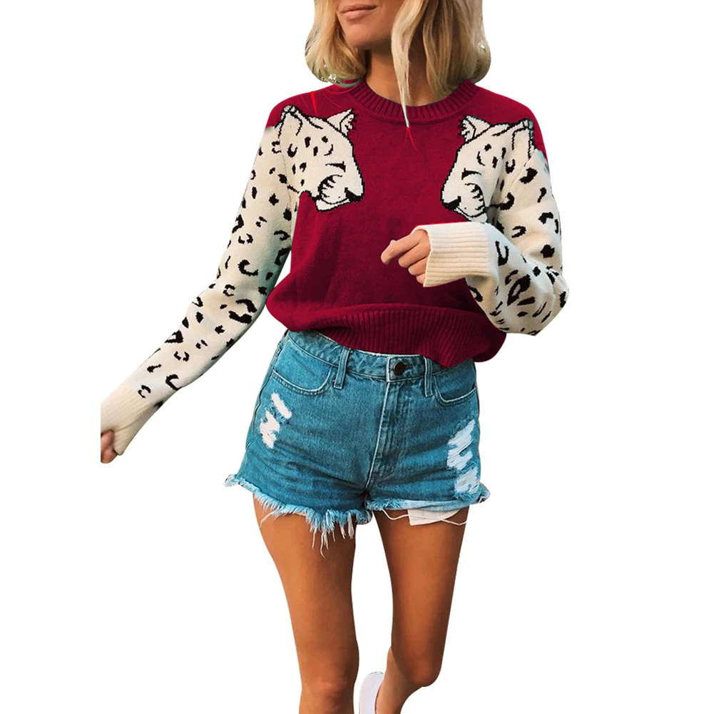 Для женщин свитер Топы с принтом в виде животного; теплый вязаный свитер с высоким, плотно облегающим шею воротником, пуловер Топ Slim Fit джемпер с длинными рукавами и капюшоном, Повседневное женские свитера - Цвет: As photo shows