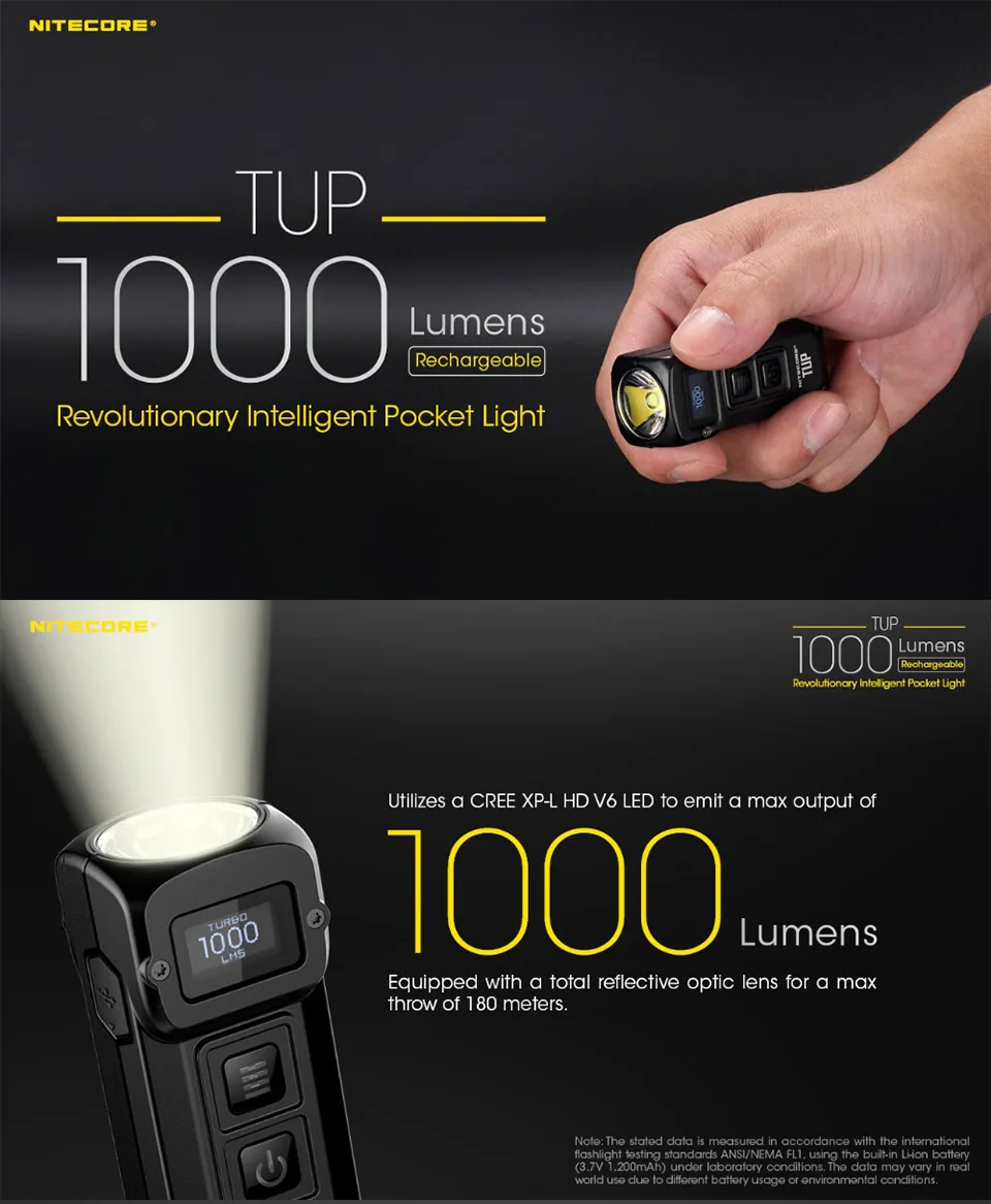 NITECORE TUP USB Перезаряжаемый мини-фонарик CREE XP-L HD V6 max 1000 лм дальность луча 180 м революционный Интеллектуальный EDC фонарь