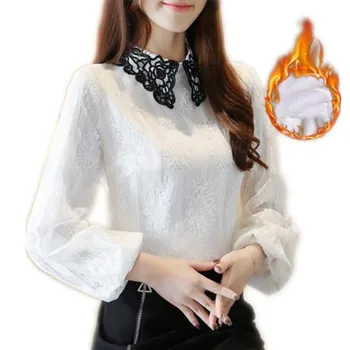 

Lace Women Blouses Autumn Winter Brushed Female Short Tops 2019 Long Sleeve Warm Blusas Mujer De Moda Warm Women Clothes H214