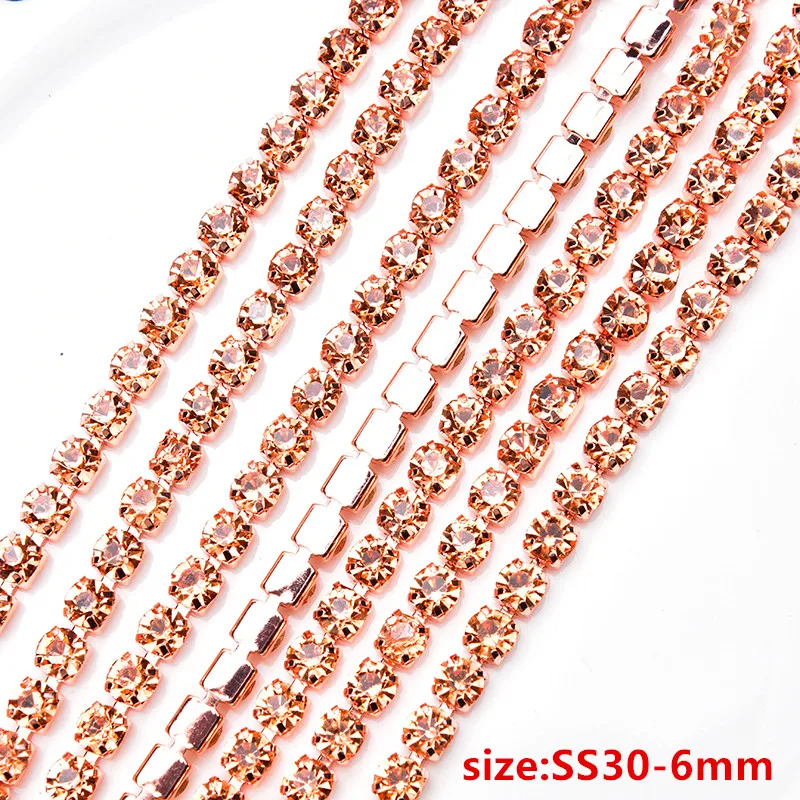 6mm champagne stones 5 ярдов/партия, кристаллы, стразы, отделка, SS6-SS30, стразы, розовое золото, Cupchain, свадебное платье, украшение, свадебная аппликация, швейная одежда - Цвет: 6mm champagne stones