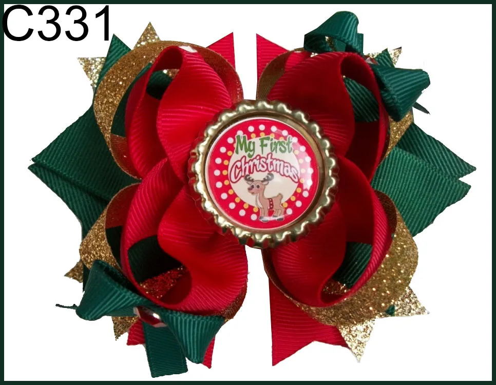 E 50 шт. рождественские банты для волос карамельный тростник бант Санта заколка для волос олень праздник веселая Рождественская бабочка-B