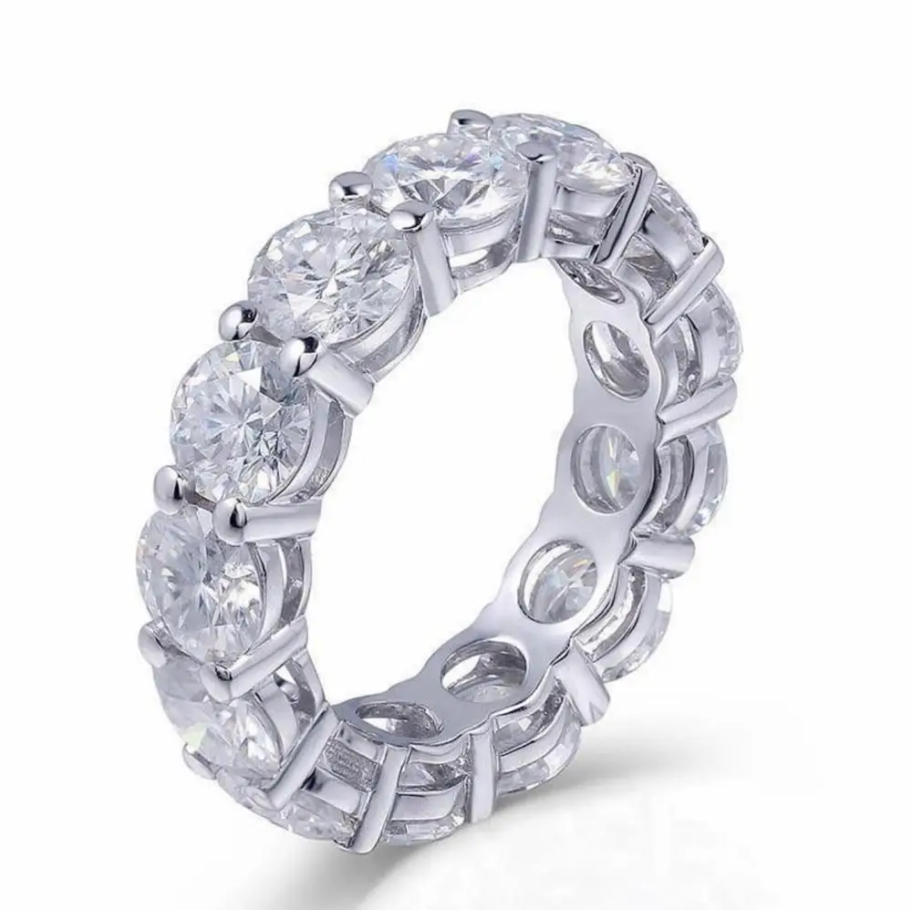 Six cuts 925 SILVER PAVE SETTING FULL SQUARE Simulated Diamond ETERNITY BAND ENGAGEMENT WEDDING Stone Rings FOR WOMEN - Цвет камня: ROUND cut 6MM
