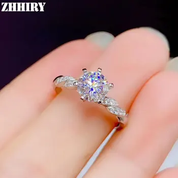 

ZHHIRY Real Moissanite 925 Sterling Silver Rings For Women 1ct 6.5mm*6.5mm D Colour VVS1 Round Cut With Certificate Fine Jewelry