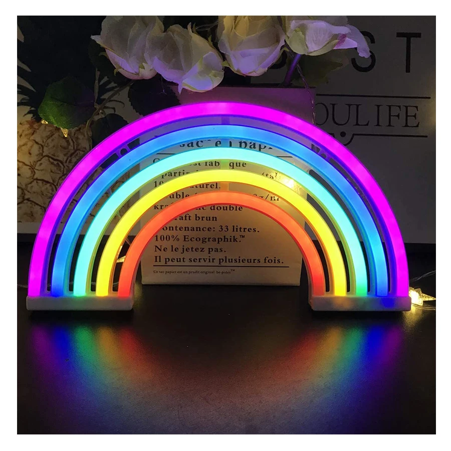 

Светодиодный неоновый светильник, настенное украшение для спальни, радужная подвесная Ночная лампа, Декор для дома вечерние вечеринки, праздника, детский подарок на Рождество и день рождения