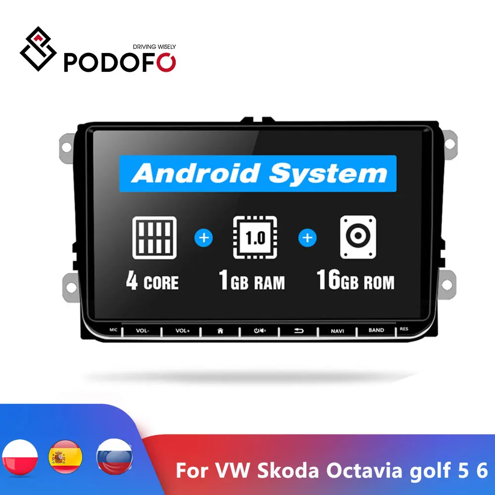 Podofo " Автомагнитола Android gps навигация мультимедийный плеер авторадио для Skoda Octavia golf 5 6 touran passat B6 polo tiguan