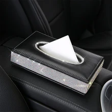 Украшение для салона автомобиля из искусственной кожи со стразами, коробка для салфеток для лица, держатель для салфеток для автомобиля, украшение для дома и офиса