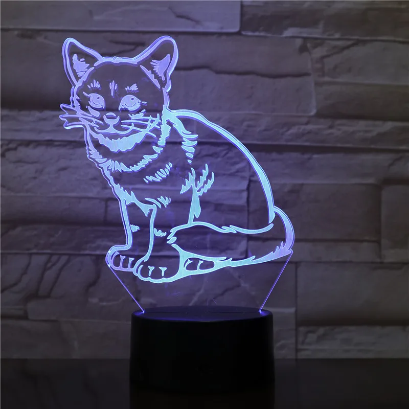 3D лампа для животных, кошек, атмосферная батарея, меняющая цвет с дистанционным управлением, отличный подарок для детей, светодиодный ночник, светильник