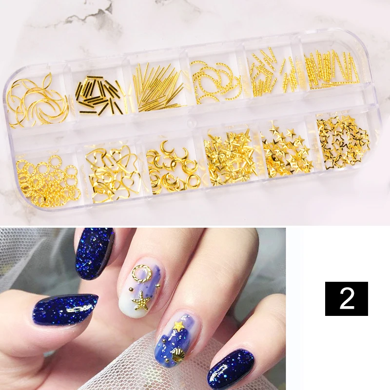 1 Box Nail Rhinestones Metal Nail Rivets Red Gold Colorful Flower Christmas Mixed Patterns 3D Nail Art DIY Decoration - Цвет: 2