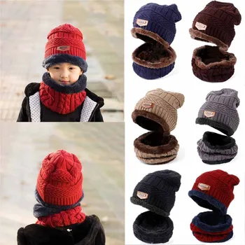 

New Winter Baby Hat Scarf Set Winter Warm Knitted Hat Children Cap Boy Girl Hat Baby Suit Children Cap Set 3-8T