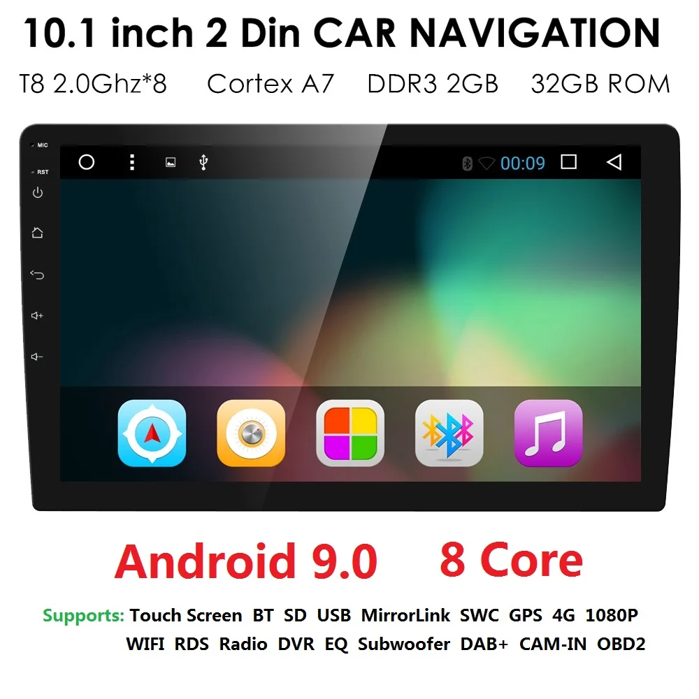 2DIN 10.1 Inch Android 9.0 Universal Radio Player GPS Navigation 2G RAM 32G ROM 4G WIFI Steering wh