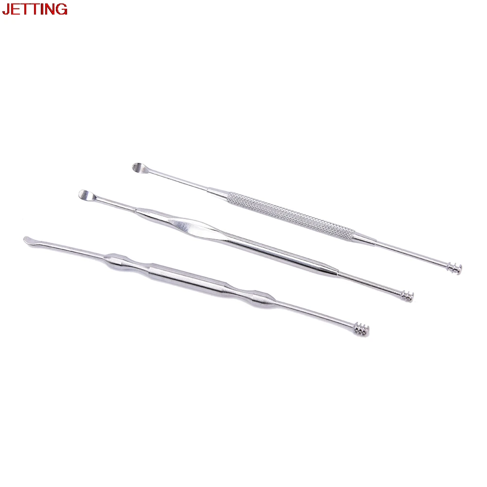 -3pcs Stainless Steel Silver Earpick Wax Remover Curette Cleaner Health Care Tools Ear Pick 3 Kinds of Handle Design