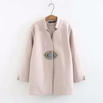 

Xl-4Xl Plus Size Casual Jackets Solid Women Covered Button Coats Autumn Winter Embroidery Thin Blends