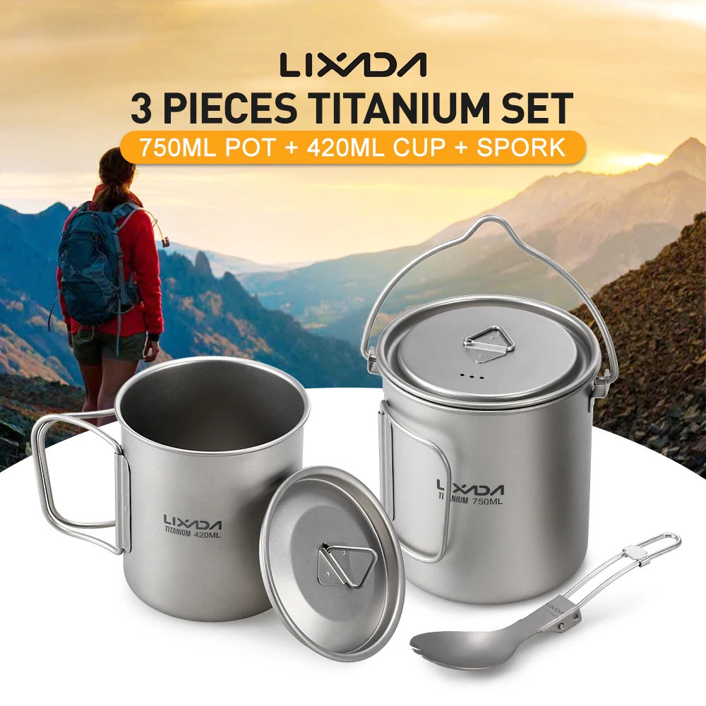 Lixada 3 шт. Титан 750 мл горшок 420 чашка для воды кружка с ручкой крышкой Складная