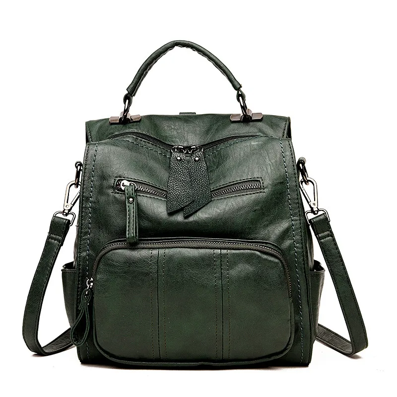 Многофункциональные женские рюкзаки, Кожаная Женская дорожная сумка на плечо, рюкзак, высокое качество, женская сумка, школьная сумка, рюкзак для девочек, Mochila - Цвет: GREEN
