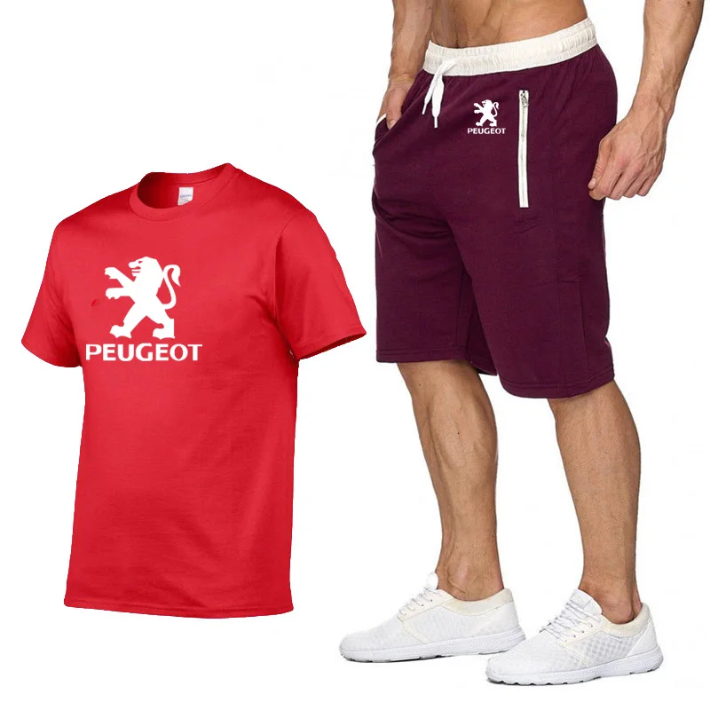Мужская футболка с коротким рукавом с логотипом peugeot Car, повседневная Летняя мужская футболка в стиле хип-хоп, высокое качество, хлопковые футболки, штаны, костюм из 2 предметов - Цвет: 807