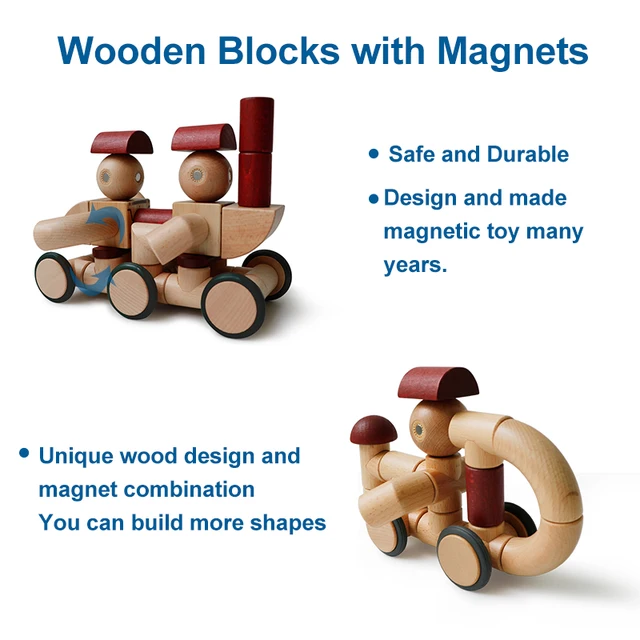 Magplayer 42PCS Preschool Magnetic Wooden Blocks Blocos De Madeira Educational Toys for Children Best Birthday Gifts 4