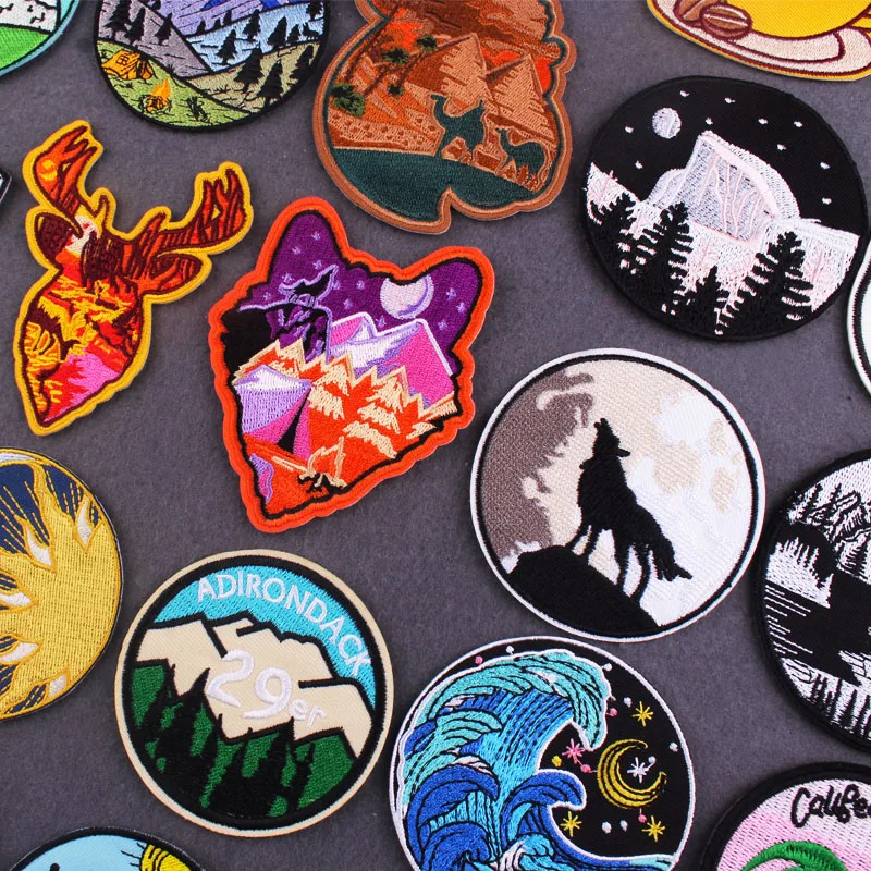 Mountain Patches On Clothes Travel Patch Iron On Patches For Clothes  Outdoor Embroidery Patch Diy Wave Badges Stripes Custom