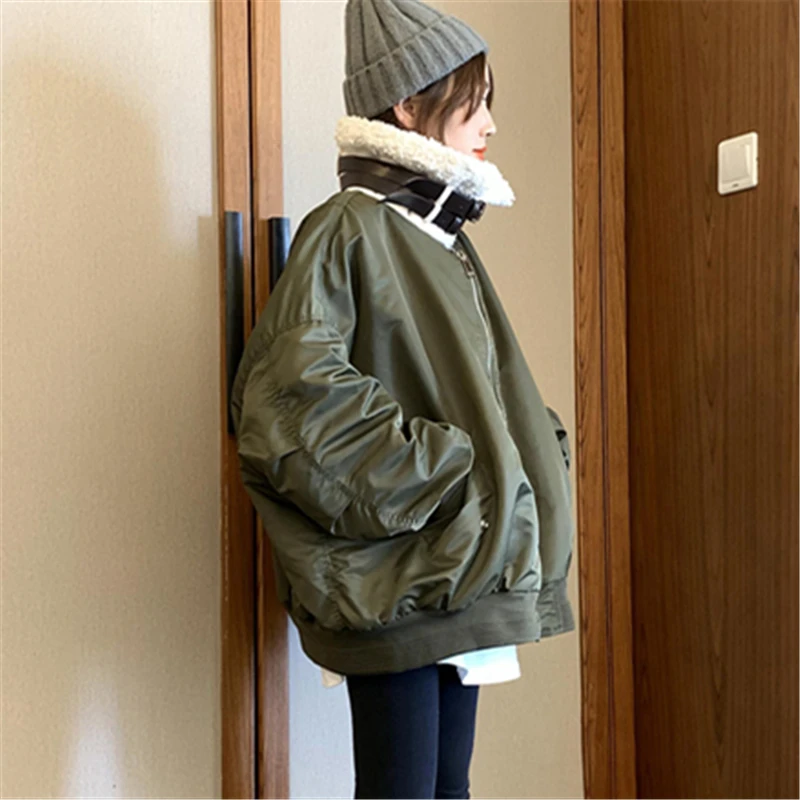Короткое хлопковое Женское пальто, Зимняя мода, новинка, имитация овечьей шерсти, BF, ветровое, толстое, свободный воротник, длинный рукав, хлопковое пальто