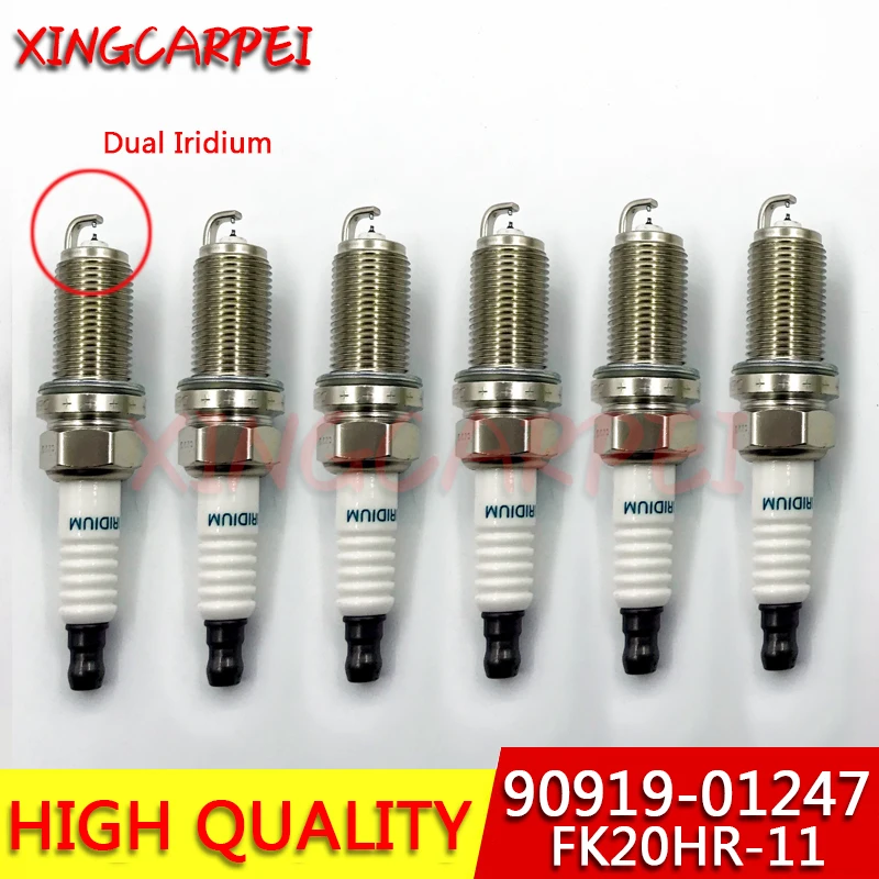 Двойная иридиевая Свеча зажигания 90919-01247 FK20HR-11 6 шт. для Toyota Camry RAV4 Lexus ES350 RX350 For Honda