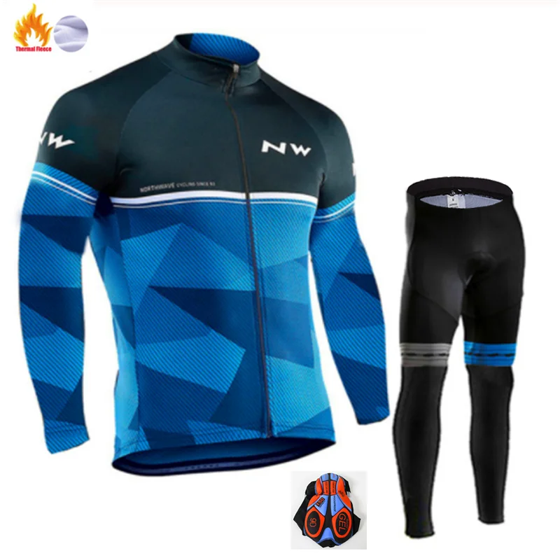 NW зимняя велосипедная Джерси Pro Team Ropa Ciclismo Hombre флисовый комплект для велоспорта MTB Одежда для велоспорта Northwave комплект для велоспорта с нагрудником и штанами - Цвет: Winter Cycling Suit