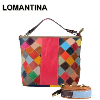 

LOMANTINA Genuine Leather Messenger Bags Women Zipper Travel Business Cross body Shoulder Bag For Female Bucket Tote Bolsa