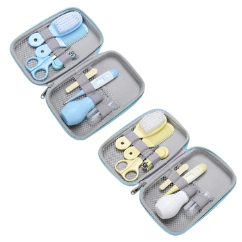 

Baby Care Kit, 8 Pcs Convenient Healthcare Grooming Set Nail Clipper Manicure Scissors Nose Cleaner Hair Brush Comb Essential Da