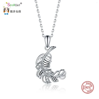 

StrollGirl new 100% 925 Sterling Silver exquisite Simple Feather Pendant Necklace 2020 Woman Fashion Jewelry Valentine Day Gifts