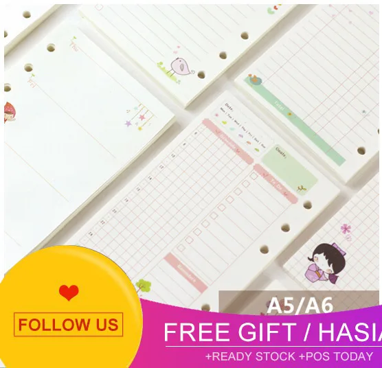 

A5/A6 Cute Creative Colored Diario Binder Filler Paper Office School Stationery Planner Accessories Filler Paper For Filofax