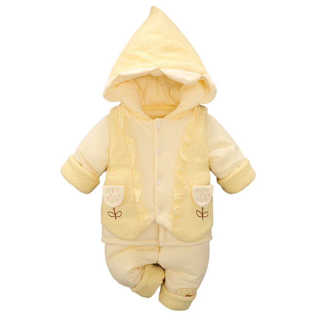 Newborn Toddler Baby Romper Cute Cartoon Cotton-padded Hooded Romper Jumpsuit Outfits Infant Boys Girls Baby Onesie Clothes