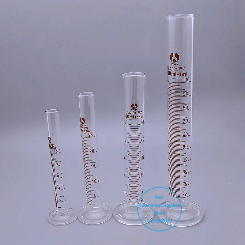 1set/pack (10ml, 25ml, 50ml, 100ml) Laboratory Scaled Glass Measuring cylinder Measurement Container Lab Supplies