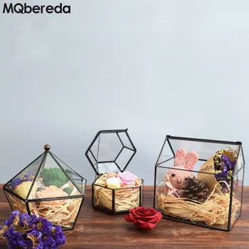 

New Creative Glass Box with Door Modern Minimalist Geometric Jewelry Ornaments Eternal Succulents Micro Landscape Basin