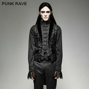 

Punk Rave Mens Gothic Vest Fake Two Pieces Victoria Swallow Tail Sleeveless Elegant Evening Party Stage Performance Waistcoat