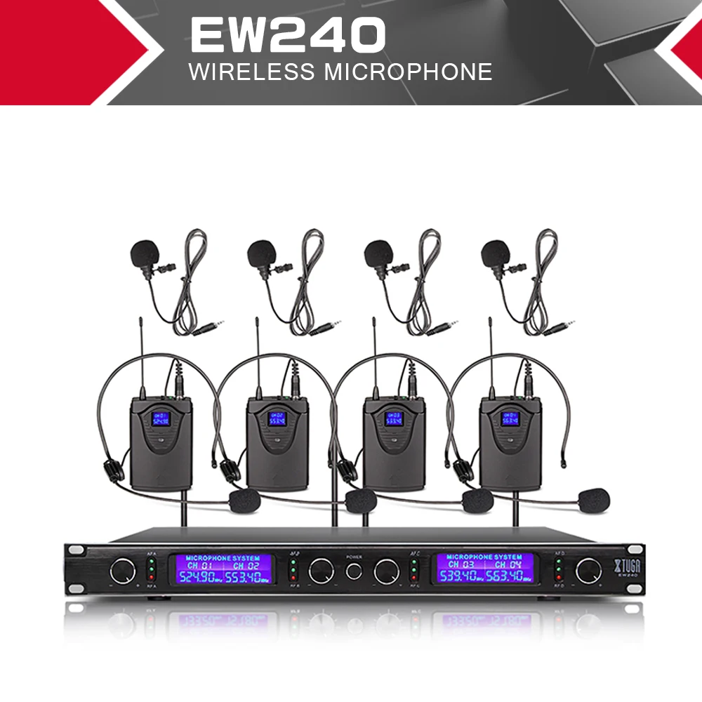 XTUGA EW240 4 Channel Wireless Microphones System