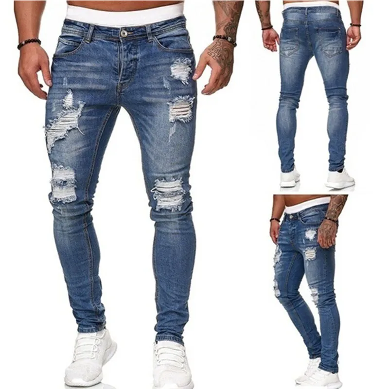 tapered fit jeans Sexy Hole Men's Jeans Casual Summer Autumn Male Ripped Skinny Trousers Slim Biker Outwears Harajuku Pants baggy jeans mens