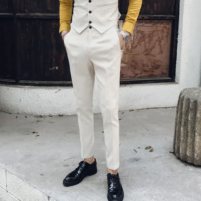 Pantalones de vestir ajustados para hombre, traje clásico, Color blanco,  negro, 5 colores|Pantalones informales| - AliExpress