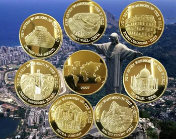 

100PCS New Non-currency Coin The Seven Wonders of the World Commemorative Coins Petra Christ Redeemer Machu Picchu Chichen Itza