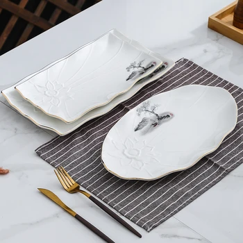 

Nordic Ceramic Rectangular Steamed Fish Cooking Plate Hotel Restaurant Seafood Crab Snack Dessert Plate Home Kitchen Tableware