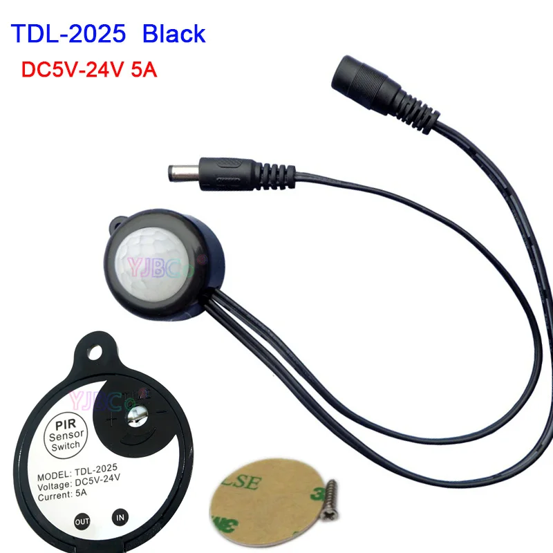 TDL-2025 Black Инфракрасный датчик движения постоянного тока 5 в 12 В 24 В, датчик движения человека, детектор, светодиодный светильник, автоматический переключатель лампы - Цвет: TDL-2025 Black