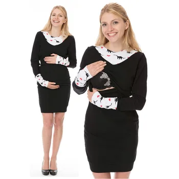 

3XL Autumn Maternity Nursing Dress Long Sleeve Mothers Breastfeeding Dress Winter Pregnancy Lactation Clothes For Pregnant Women