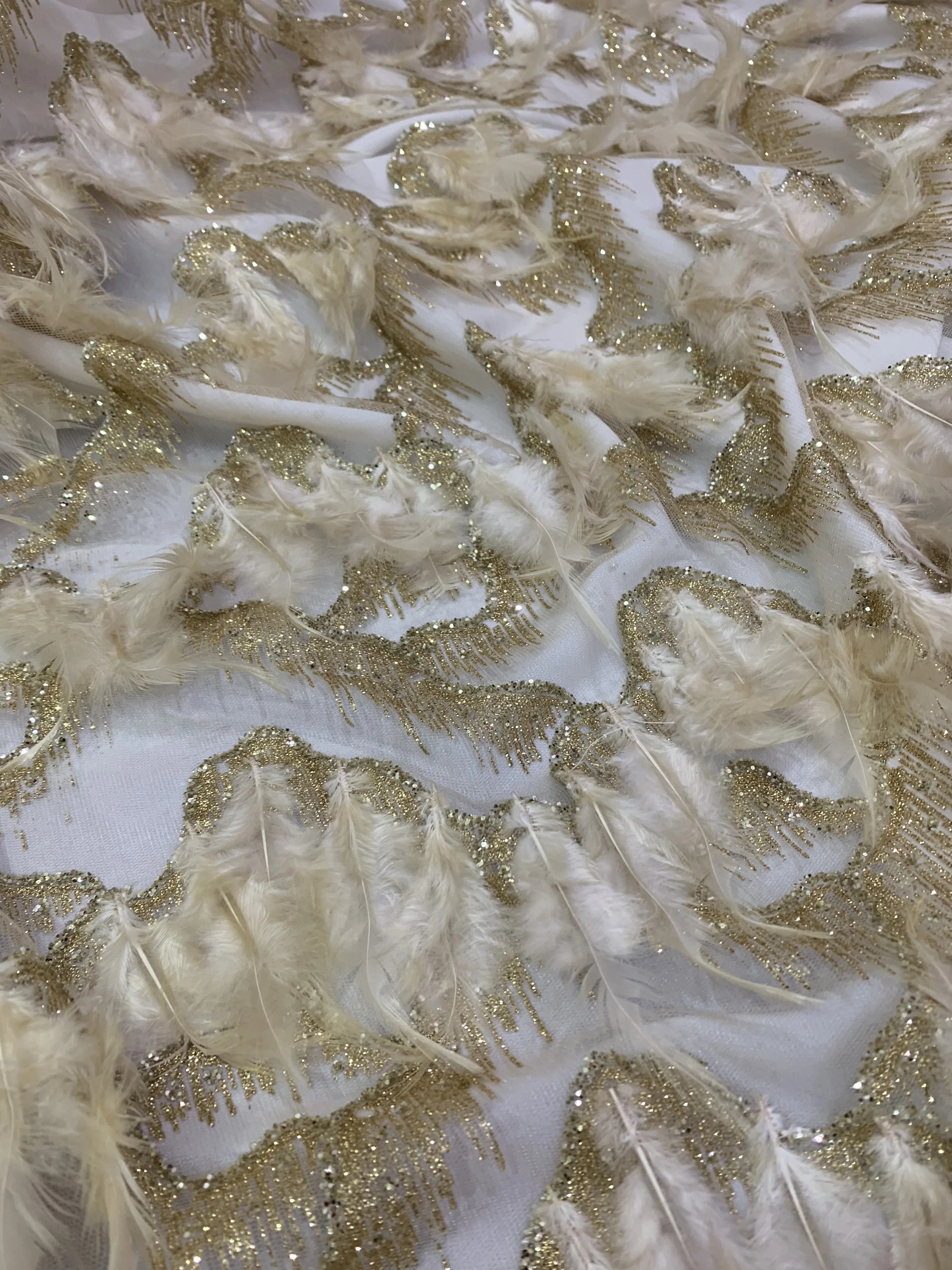 Высококачественная новейшая африканская кружевная вышивка из перьев ткани золотого и серебряного цветов нигерийский 3D Тюль Сетка кружевная ткань для свадебного платья