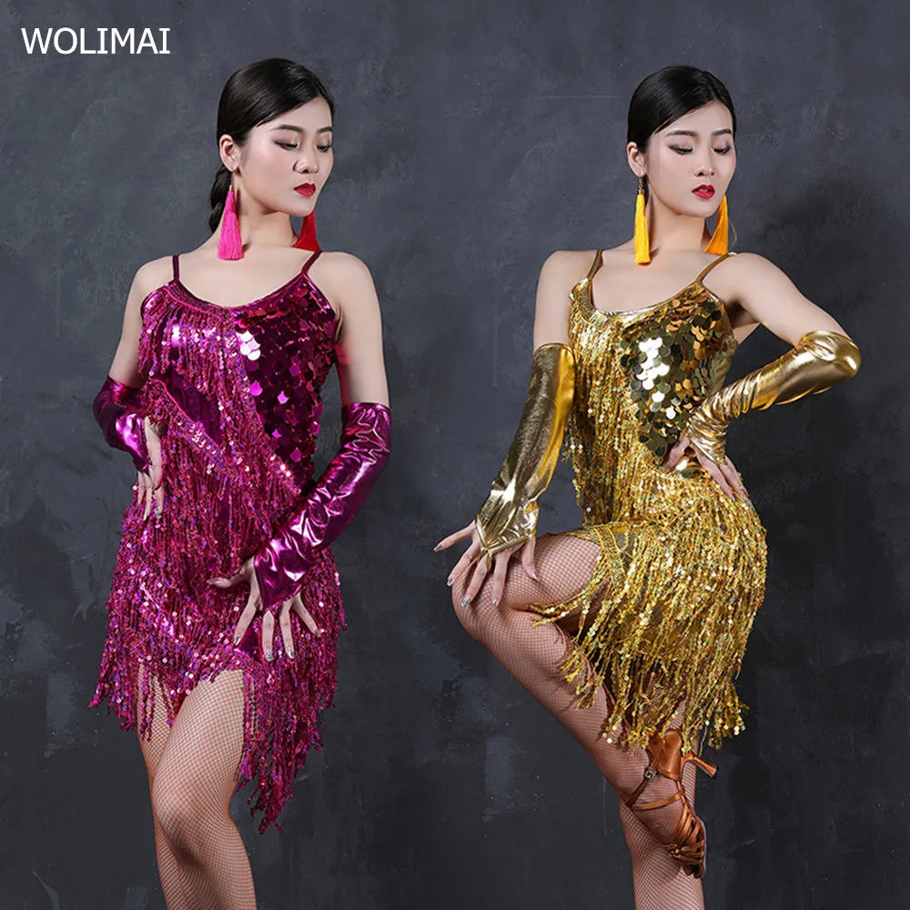 

Latin Dance Dress Costumes Latin Dancing Shinning Women Latindance for Girls Set Competition Latino Dresses Fringe Sequins