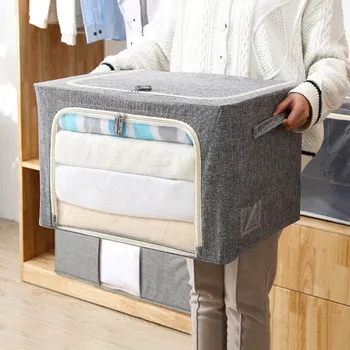 

Cloth Art Folding Box Fabric Storage Bins Foldable Grey Beige Box Big Capacity for Home HYD88