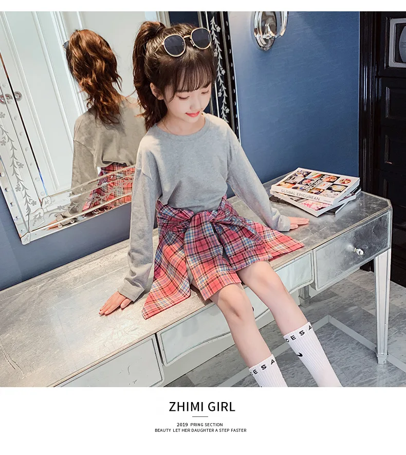 girls 2 pieces clothing sets long sleeve top autumn kids clothes plaid 12 years old fashion