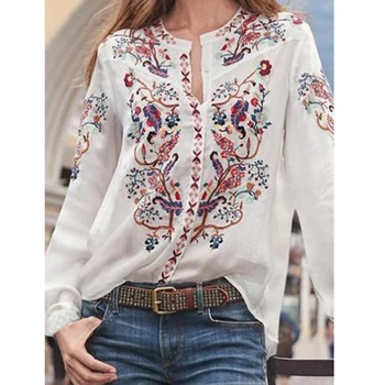 

JODIMITTY 2020 Women's Print Blouse Women Long Sleeve Shirts Spring Boho Casual White Tops Ladies Shirts Blusas Ropa Mujer