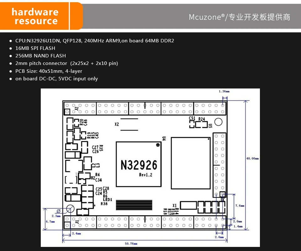 N32926 на основе coreboard, на чипе 64 Мб DDR2, высокоскоростной USB, EMAC, SDIO, Audio, RTC, camera, Linux и ucOS ucGUI готов N32926U1DN