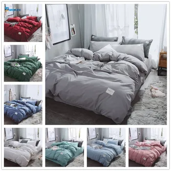 

New Simple Bedding Set Solid Color Gray Color Japan Style Bed Linen Set Bed Sheet Pillowcase Double Bedspread Duvet Cover Set
