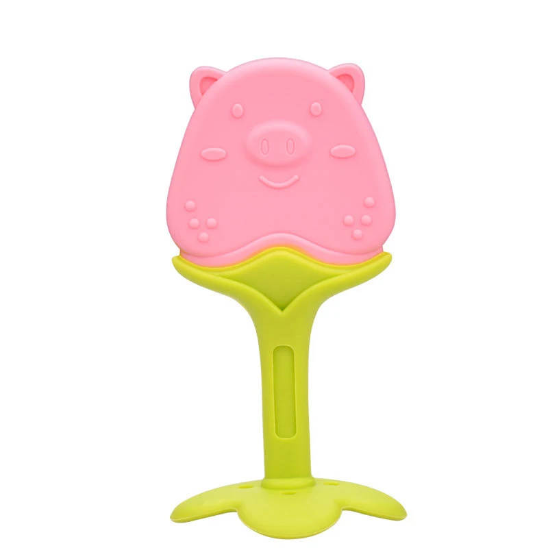Pig Зубной прорезыватель для малышей, силиконовая молярная палочка, Детская клубника, фруктовый зуб, гель для новорожденных, игрушки для малышей - Цвет: Pig